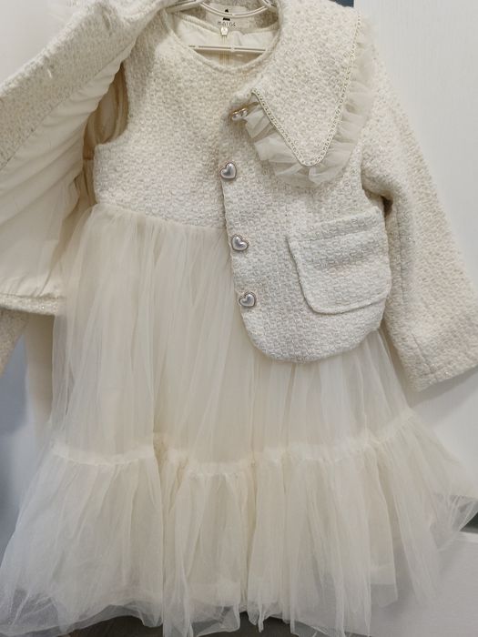 Комплект святковий піджак з комірцем і пишна фатинова сукня, 128-140