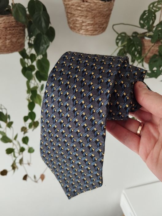 Męski jedwabny krawat 100% silk, wzorki, szary, kwadraciki, Michaelson