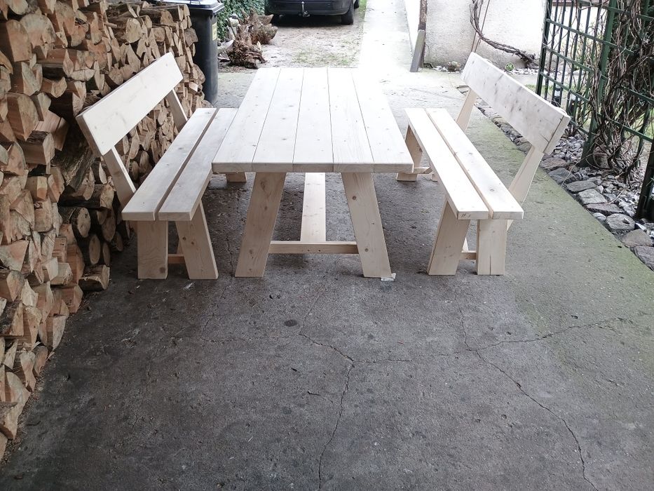 Komplet ogrodowy nowy stół+ dwie ławki solidna robota