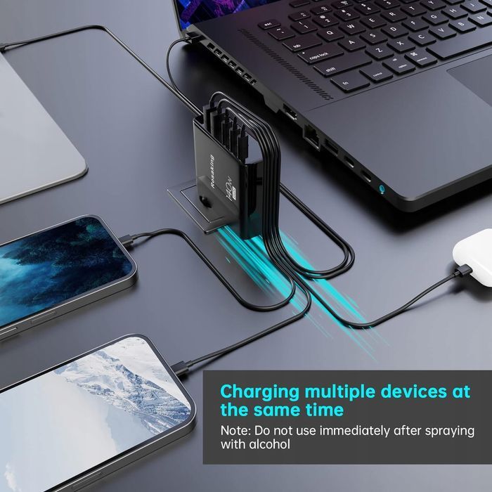 rosaking ładowarka usb c 140w, szybka ładowarka 5 portów usb c/a opis