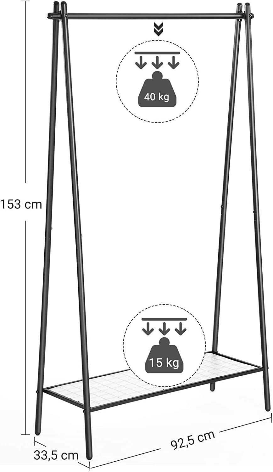 3M70 wieszak na ubrania garderoba drążek półka Songmics HSR23BK mat