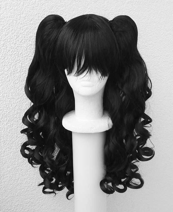 Czarna lokowana peruka długa z kitkami cosplay wig gothic lolita