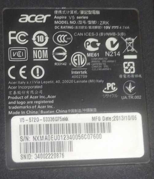 Запчасти ноутбука Acer Aspire V5-572G (рабочая материнка da0zqkmb8e0)