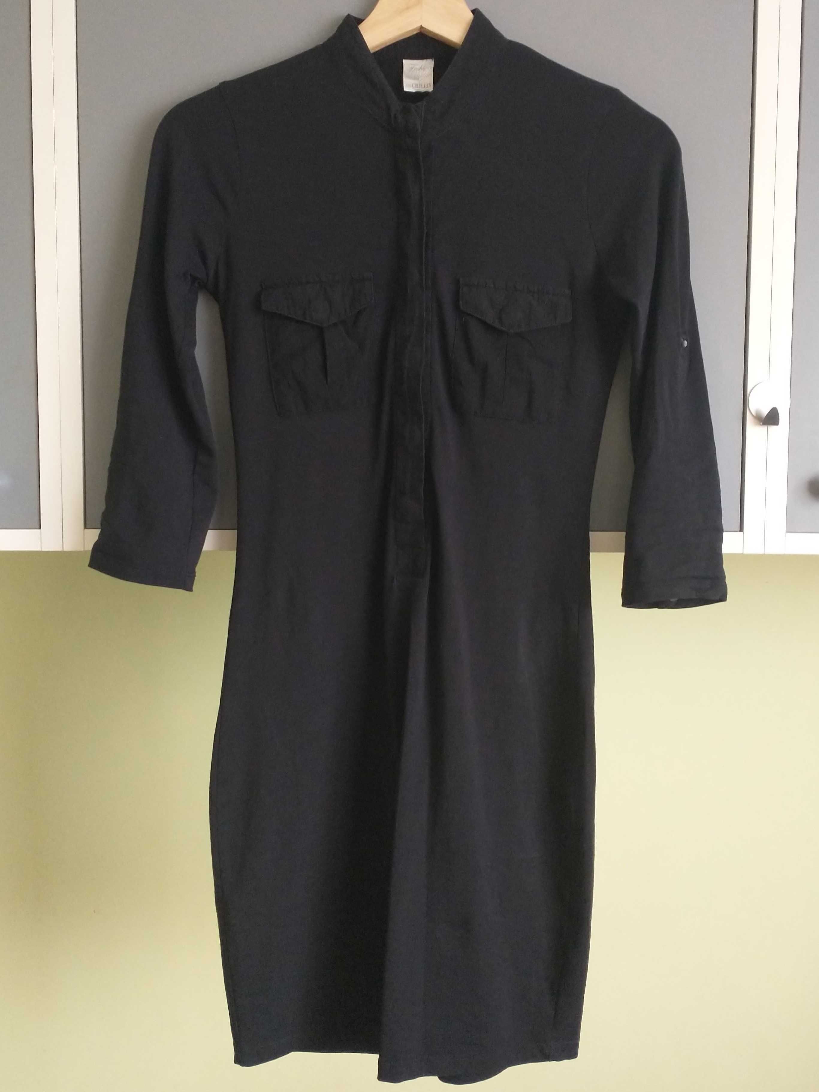 czarna sukienka z 3/4 rękawem marki fashion duty, chillin rozmiar xs