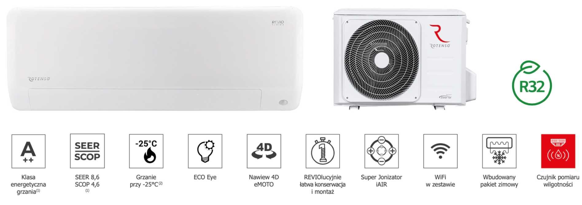 Klimatyzacja 2,6 kW Rotenso Ukura X z montażem/ 5lat Gwarancji