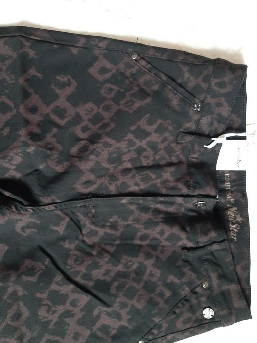 Штани, брюки, стрейч, жіночі, нові, з мерехтливим принтом, р. 36(S)