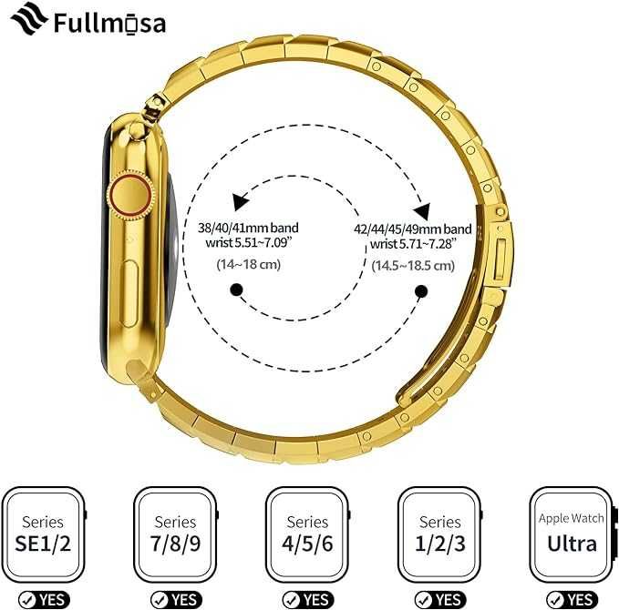 Fullmosa Apple Watch SE 2 8 / 7 6 5 4 3 2 bransoleta 42 44 45mm złota