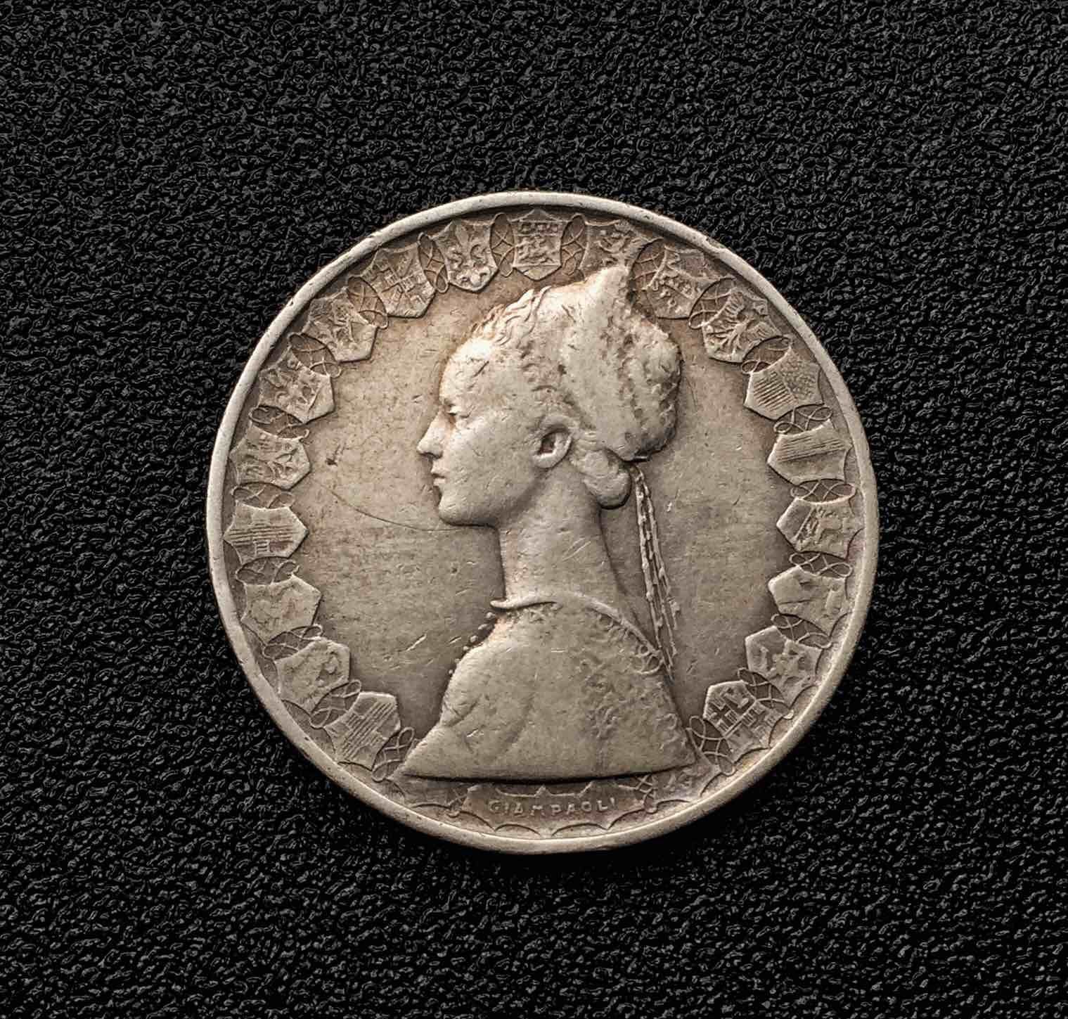 Срібна монета 500 lir 1958 р.