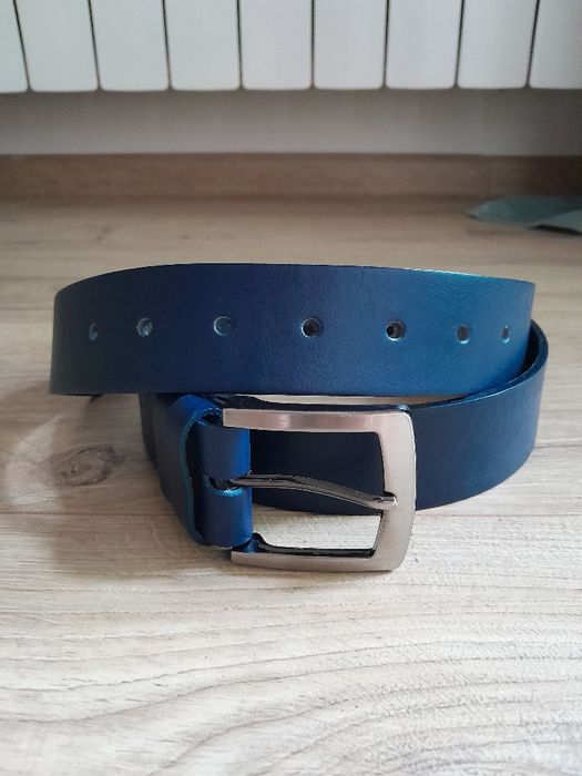 Pasek męski skórzany granatowy, szerokość 4 cm
