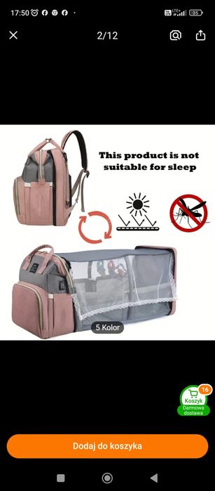 Plecak łóżeczko turystyczne nowy szary