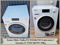 Zestaw Miele. Pralka W1 WSI 863 (jak nowa)+ Suszarka T1 TWD 360, 9/8kg