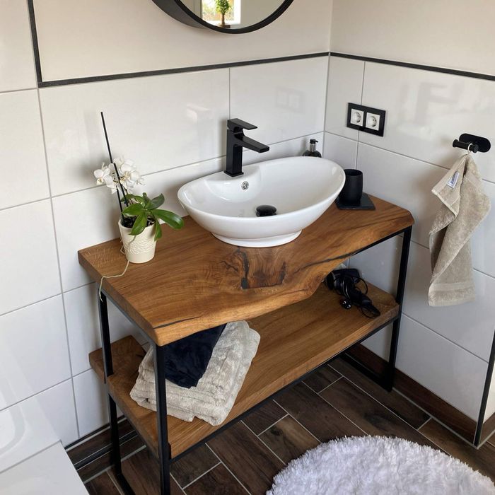 Producent blat umywalkowy półka łazienkowy drewna live edge dąb lity