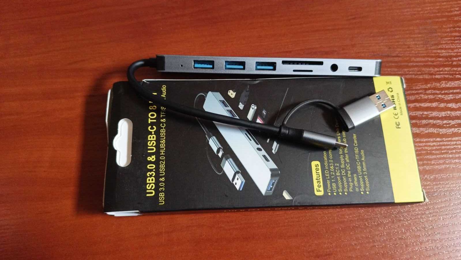 8 в 1 USB-концентратор с картридером, порт USB C, USB 3.0/2.0
