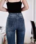 Skinny jeans rurki jeansy granat wysoki stan