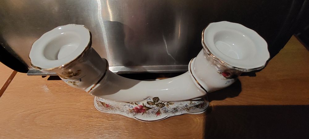 Świecznik 2 ramienny porcelana Chodzież duży  róże