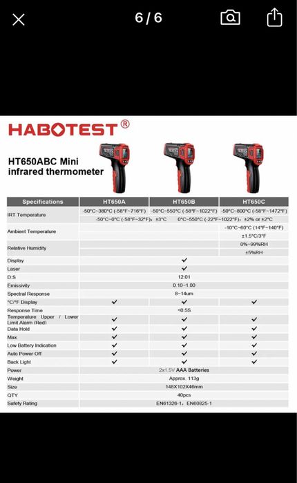 Пірометр Habotest HT650C, інфрачервоний термометр 800 градусів