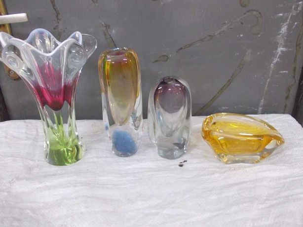 Komplet szkła kolorowego 3x wazon 1x popielniczka