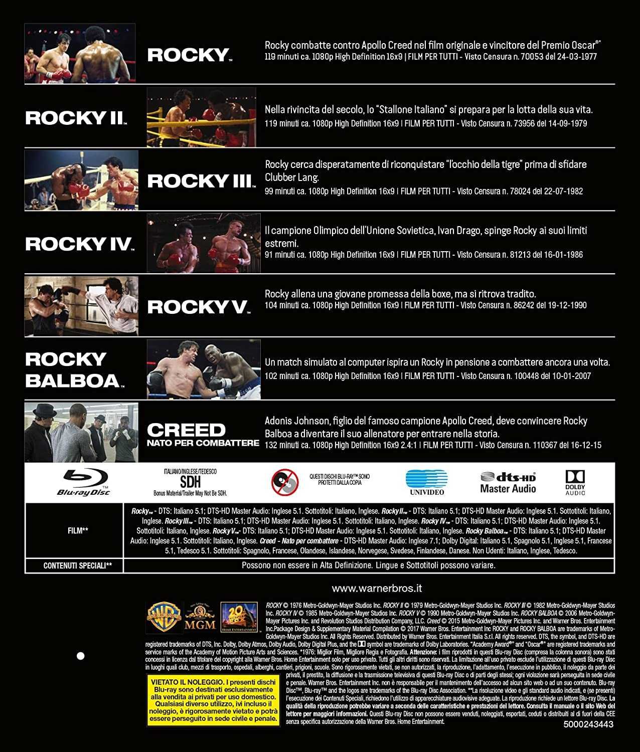 Rocky - La Saga Completa + Creed - Boxset Premium 7 Blu-Ray