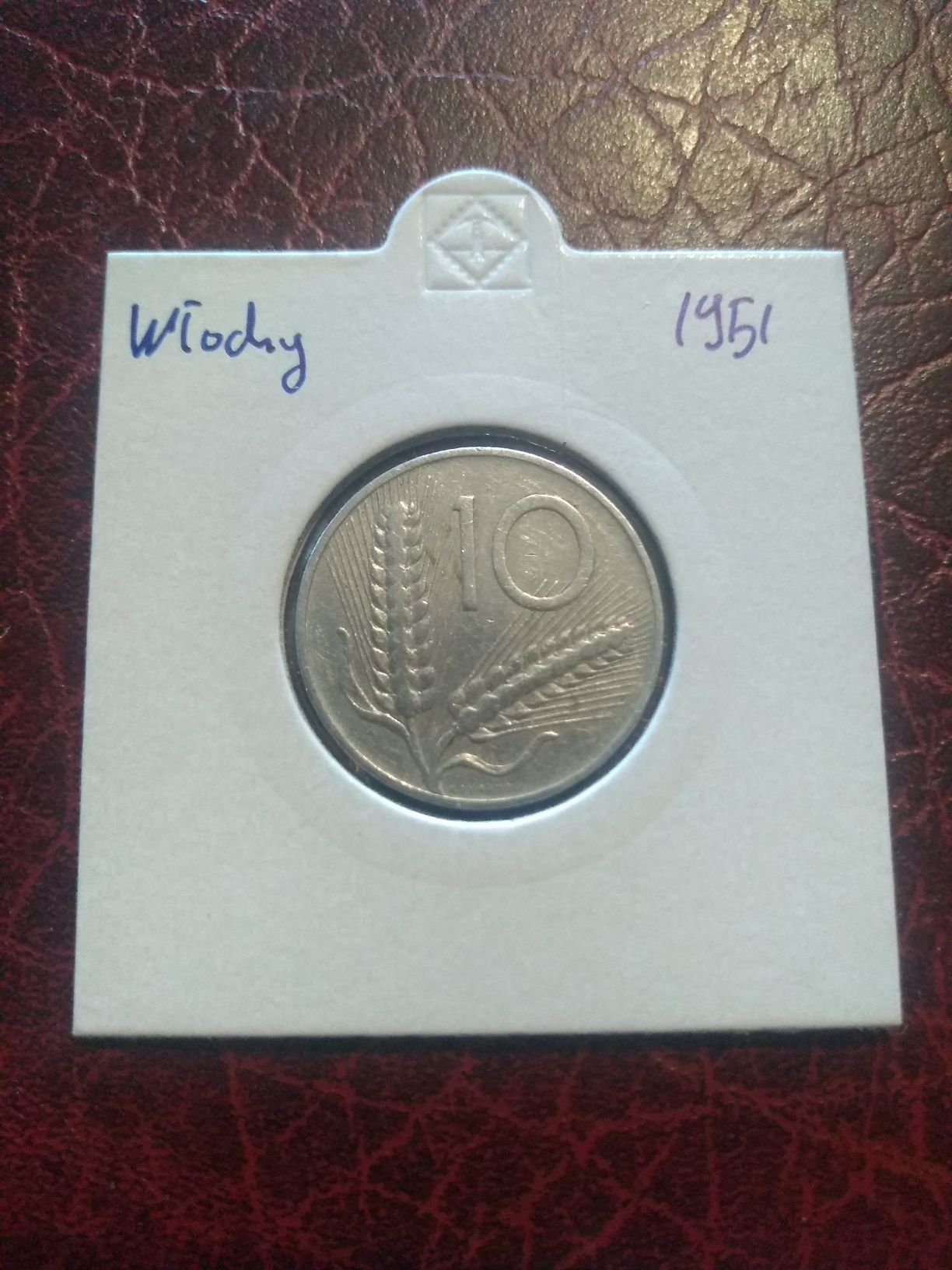 Moneta Włochy 10 lirów 1951