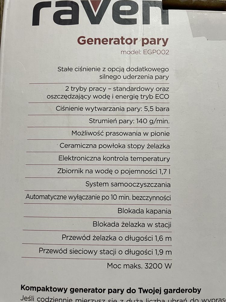 Żelazko parowe Generator pary Raven EGP002