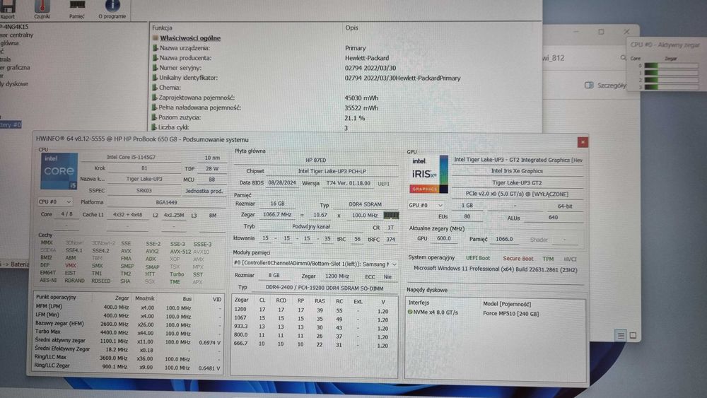 Laptop HP PROBOOK 650 G8 i5-1145G7 16/256GB SSD 15,6" FHD ALUMINIOWY