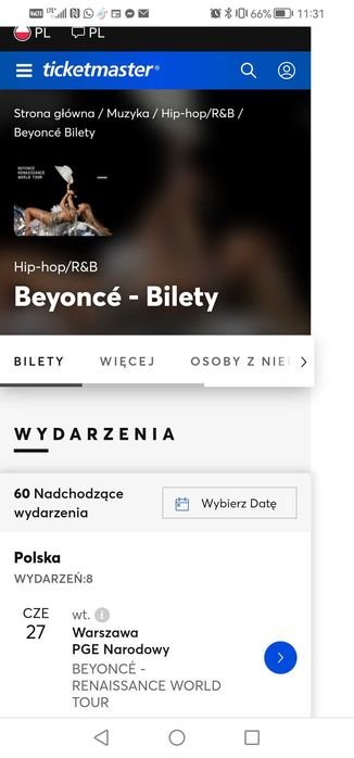 Z ŻALEM FANKA odsprzeda 2 Bilety koncert Beyonce Renaissance 27.06