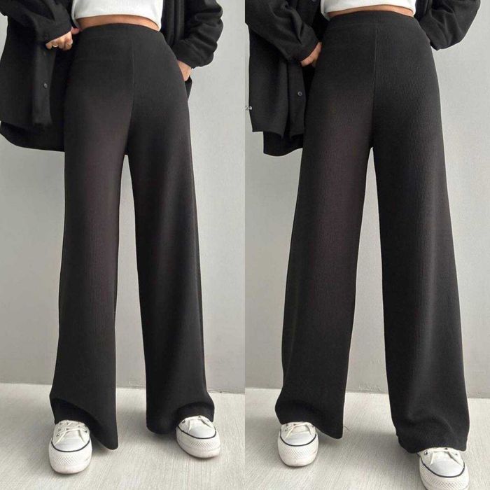 Жіночі теплі трикотажні штани в рубчик на флісі утеплені брюки