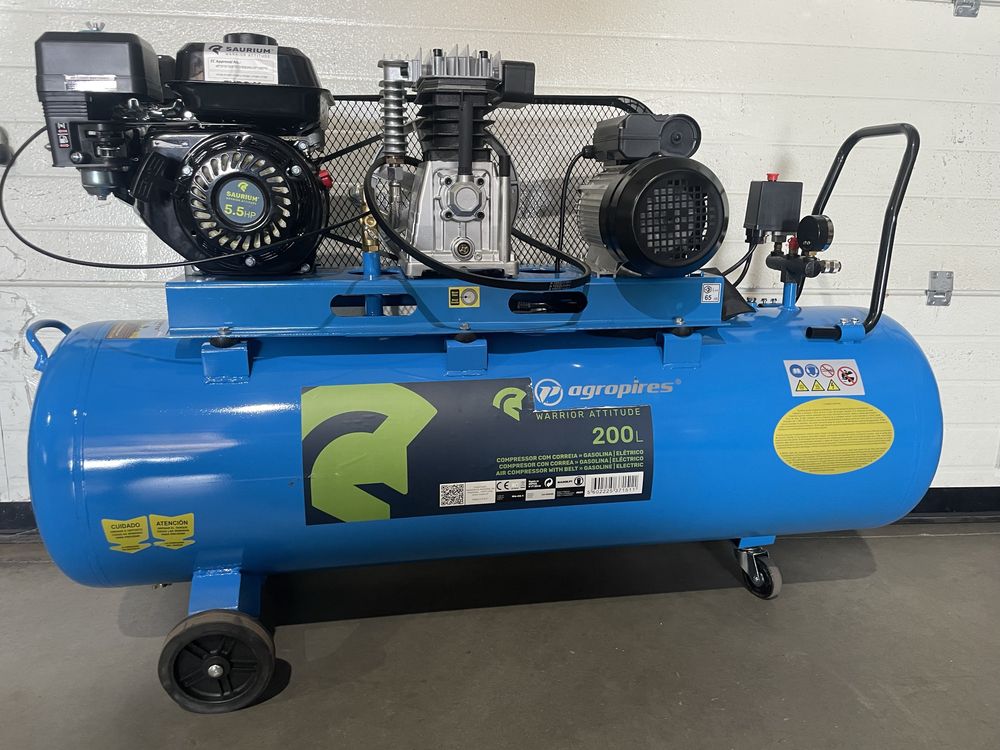 Compressor 200 litros a gasolina e eletrico