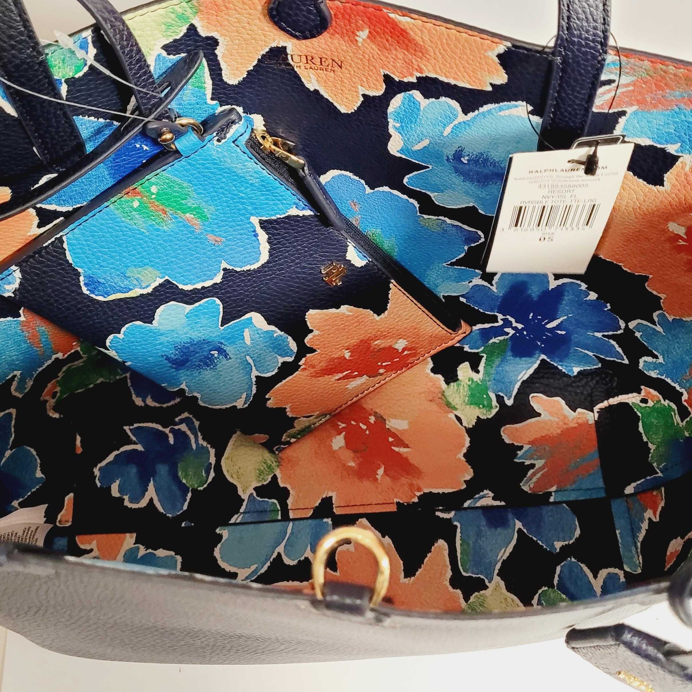 torba torebka ralph lauren skóra naturalna shopper granatowa