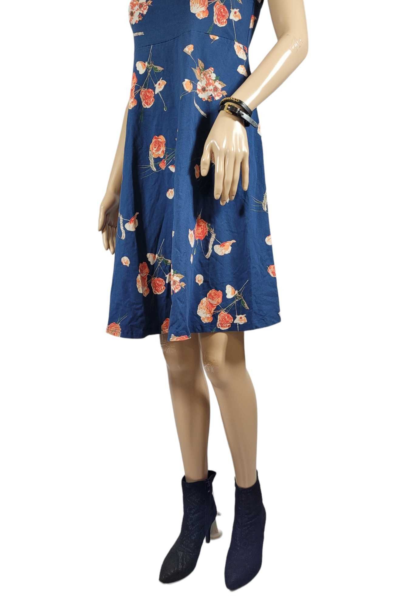 Niebieska rozkloszowana sukienka ciążowa wzór w kwiaty 32,XXS/34,XS