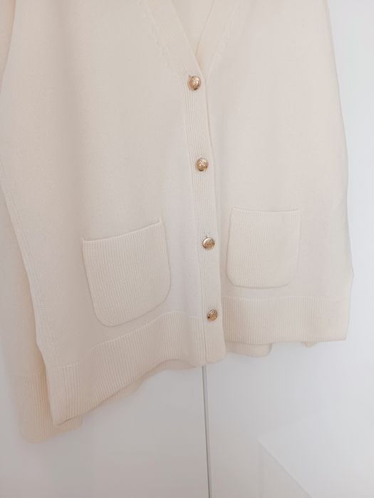 Massimo Dutti wełniany kardigan kremowy ecru wełna kaszmir sweter