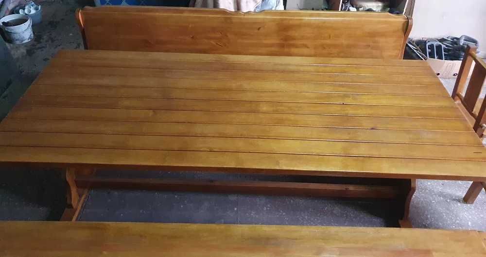 Деревянный стол с лавочками для дачи новый