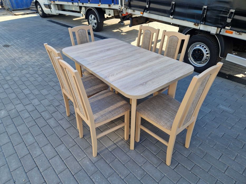 Nowe : Stół rozkładany + 6 krzeseł, sonoma + cappuccino , dostawa PL