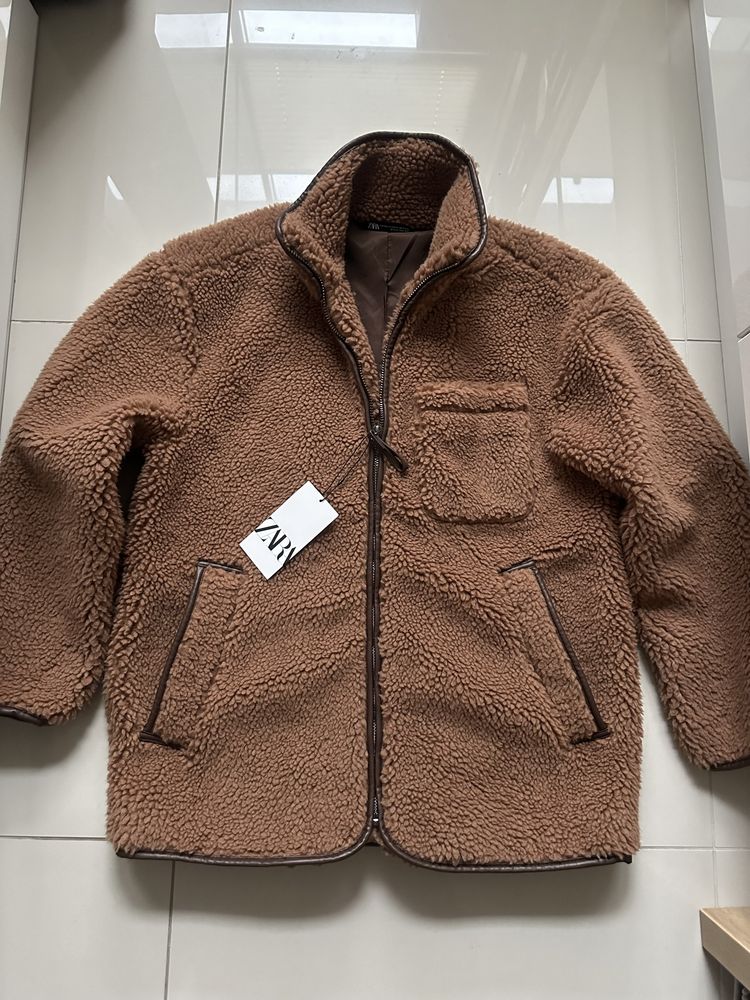 Kurtka polarowa ZARA brązowa rozmiar L/XL zapinana na zamek