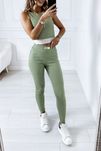 Komplet oliwkowy dresowy legginsy top nowy bawełna M