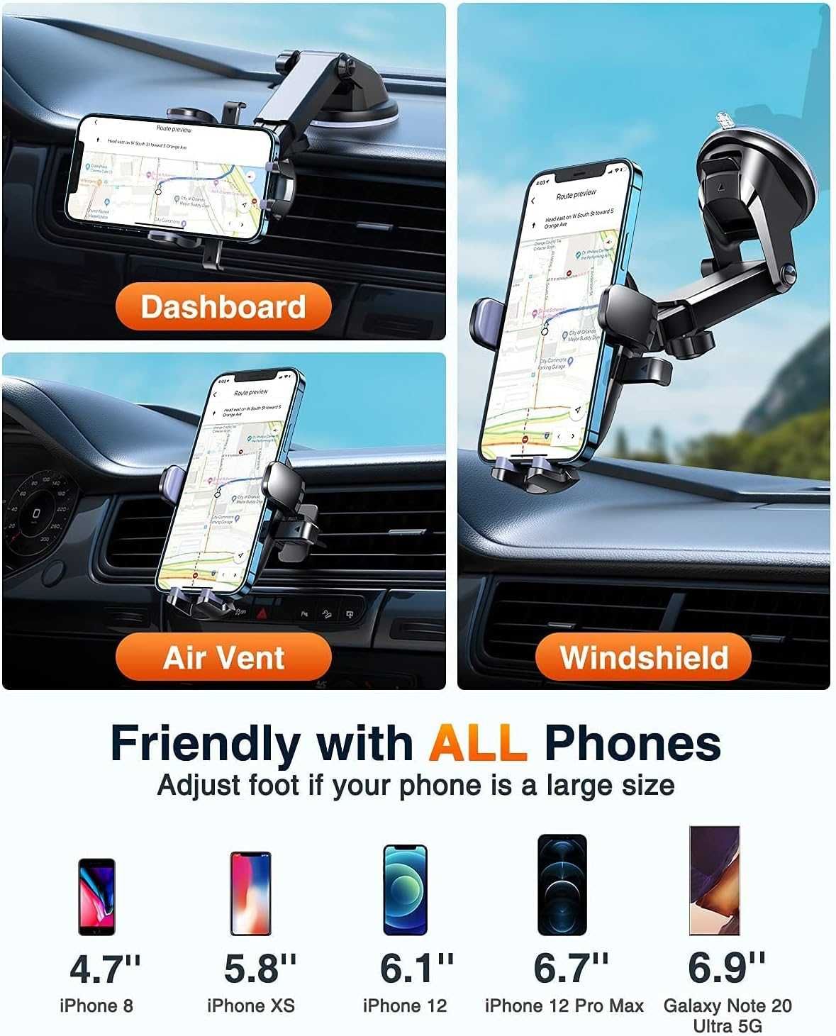 Uchwyt na telefon komórkowy Na kratkę i przyssawkę VANMASS CTVK24