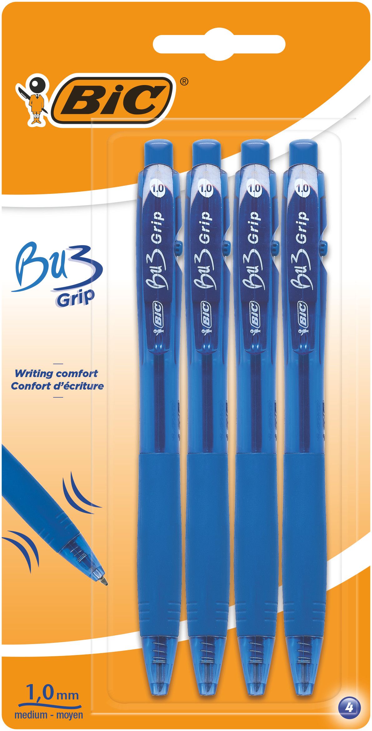 Długopis Niebieski Bic Bu3 Grip 4 Szt / Blister