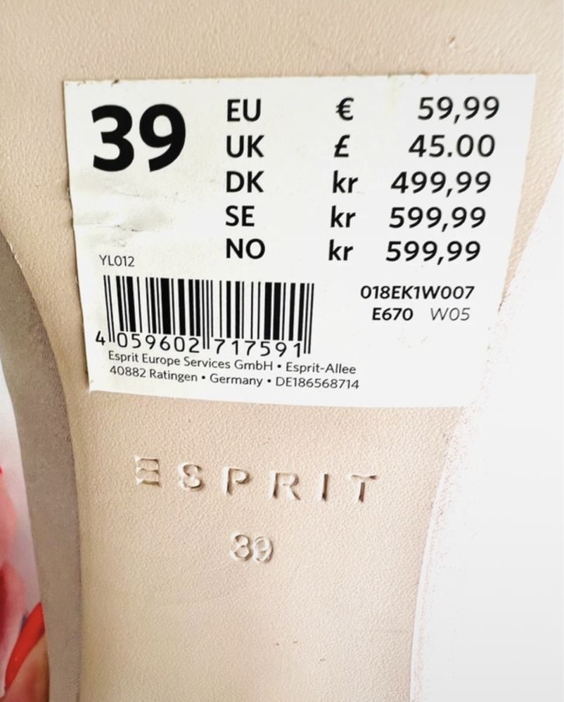 Esprit szpilki buty czółenka Nowe 39 pudrowy róż beż