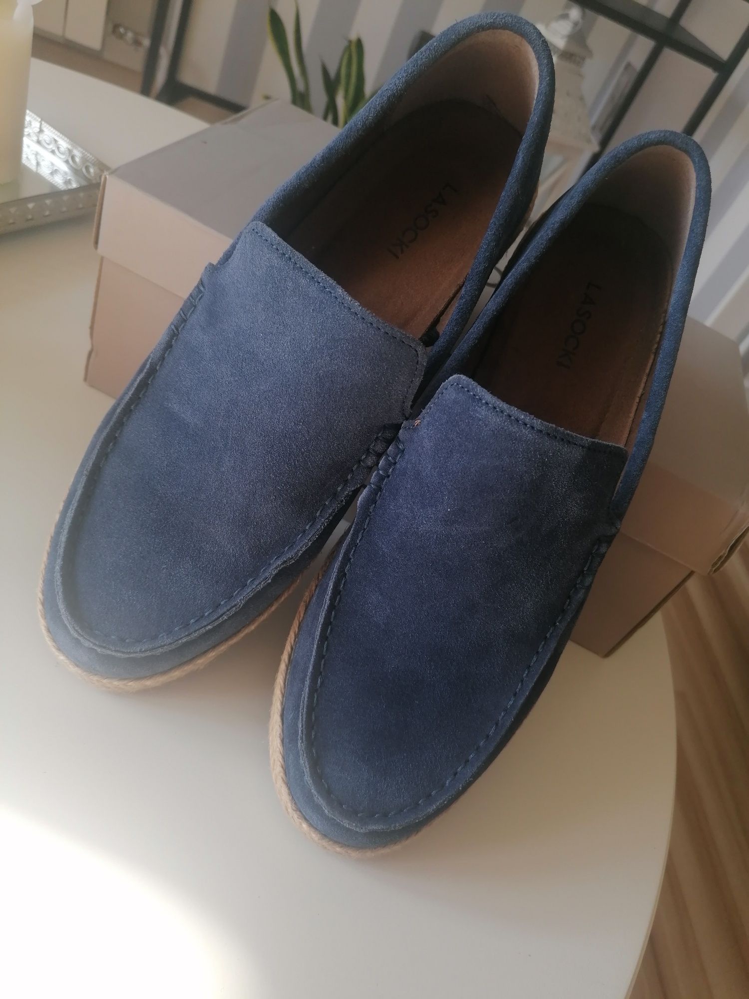 Półbuty męskie mokasyny Lasocki model Espana-04 MI07 kolor Denim. NOWE