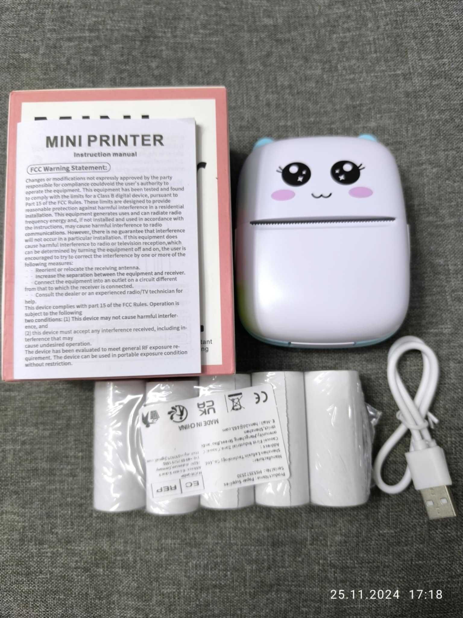 zestaw Przenośna Mini drukarka + 6 rolek do drukowania
