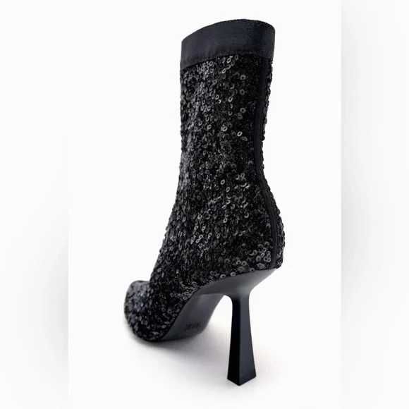 Zara botki eleganckie  cekinowe  czarne