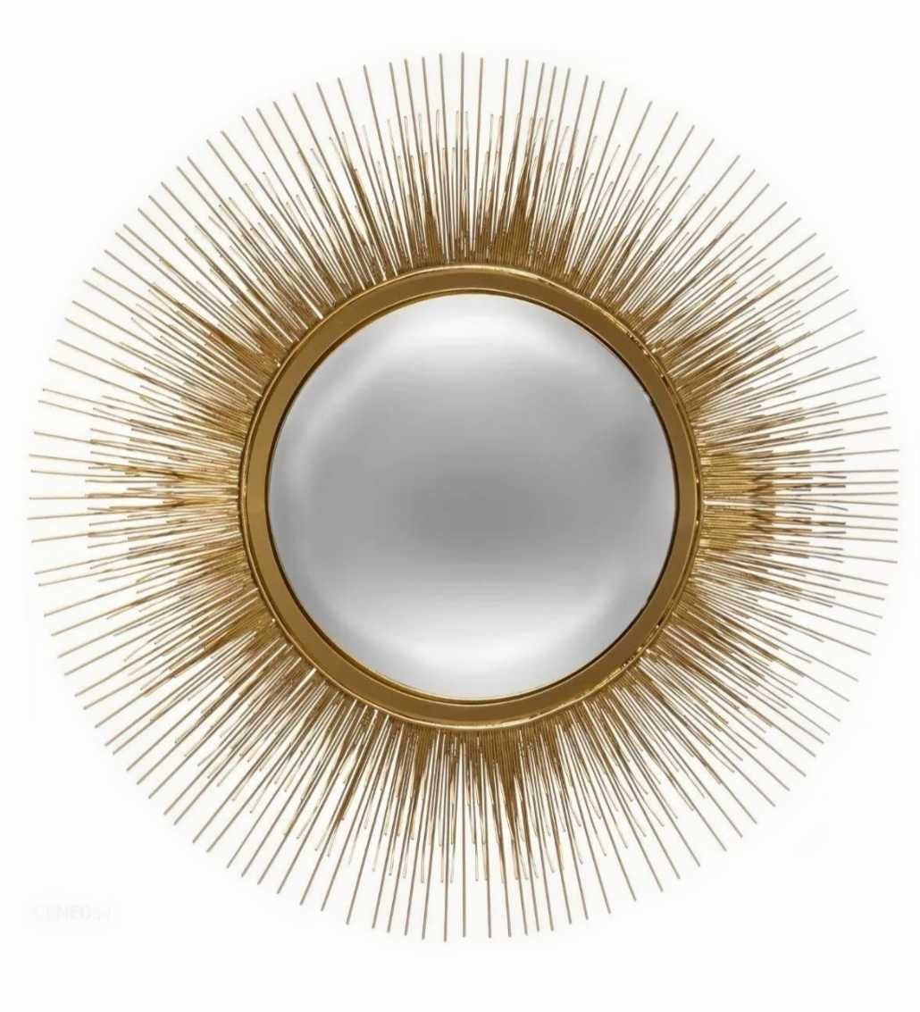 Dekoracja lustro okrągłe słońce 58 cm metalowa rama złoty kolor
