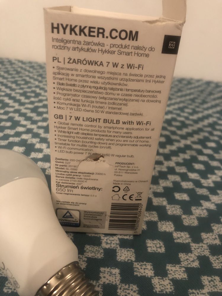 Żarówka wifi smart dom inteligentna 7W hykker