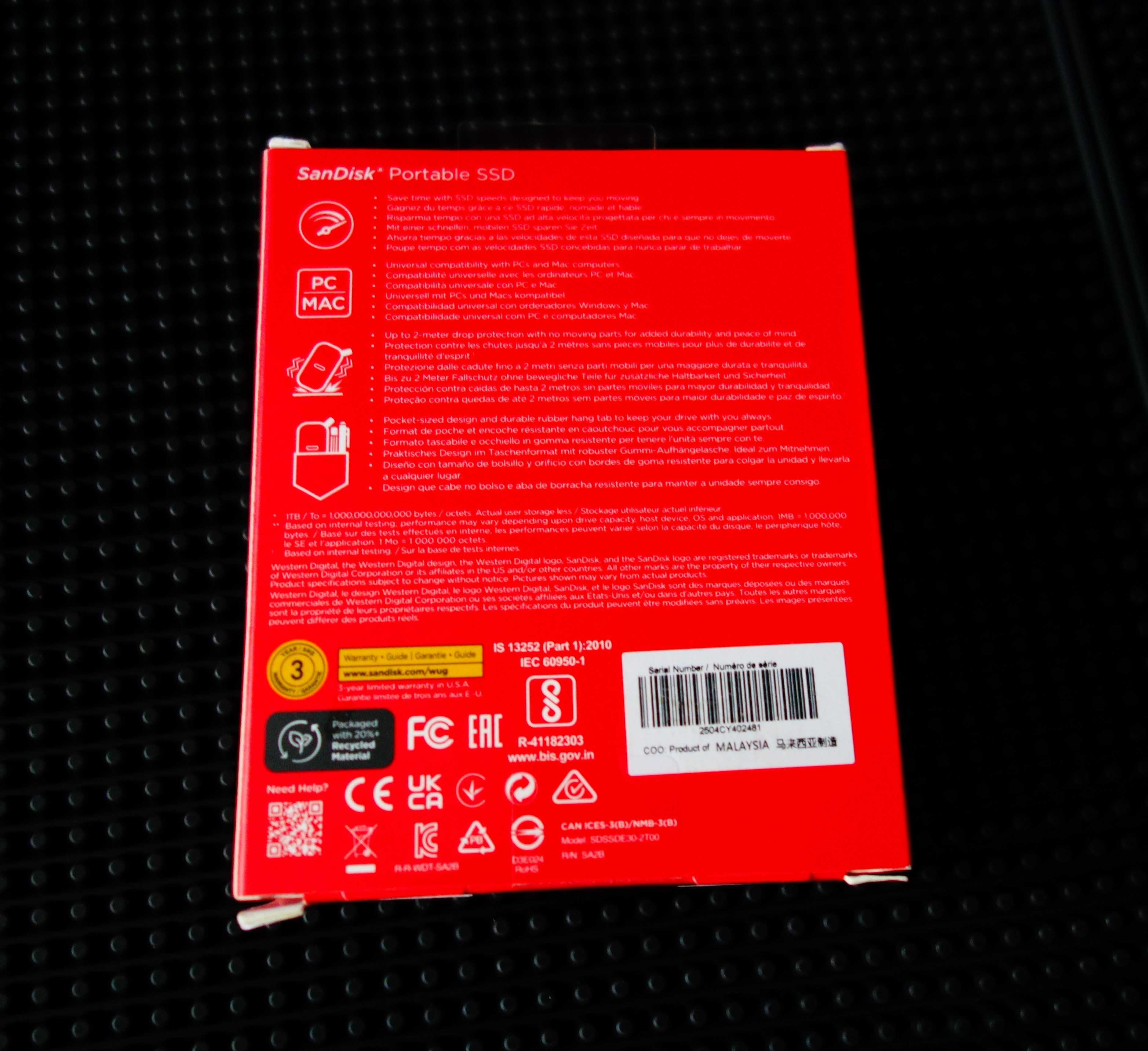 Dysk zewnętrzny SanDisk Portable SSD 2TB USB-C (nowa wersja SDSSDE30)