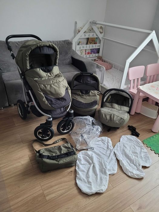 Wozek 3w1 z wszystkimi dodatkami ciemny zielony