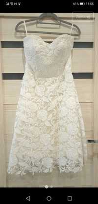 Sukienka suknia 36 S  biała koronka eqru  krótka ślub cywilny