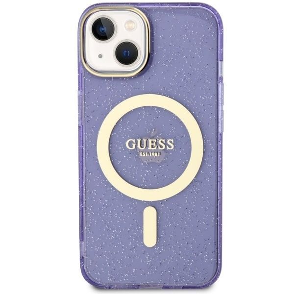 Etui Guess Glitter Gold MagSafe dla iPhone 14/15/13 6.1" - Purpurowe