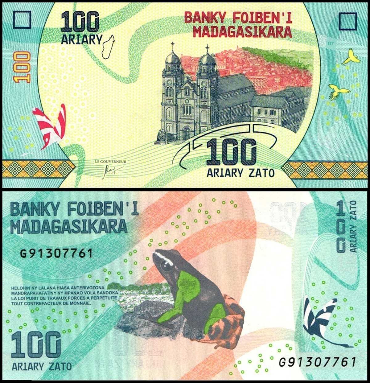 Madagaskar, 100 Ariary, rok 2017, banknot do kolekcji, UNC