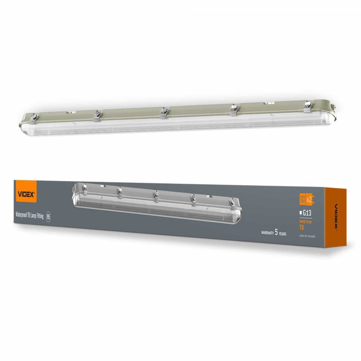 LED світильник IP65 лінійний під лампу 2хТ8 VIDEX 1,2М 220V 27666