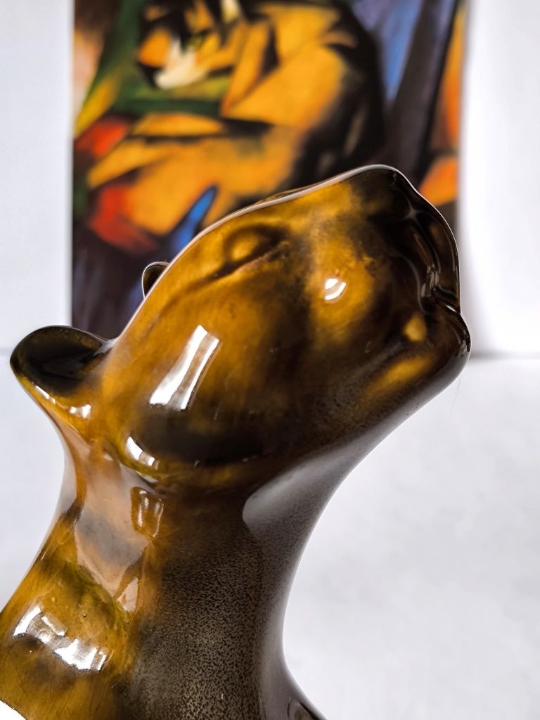 Pantera kot figurka piękna stara ceramika długość 44 cm